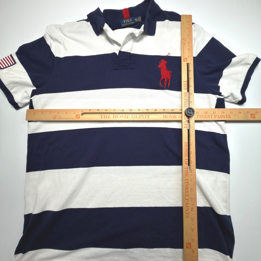 Polo Ralph Lauren Big Pony USA Flag Rugby Polo Shirt Custom Fit XXL Navy White - Picture 6 of 11